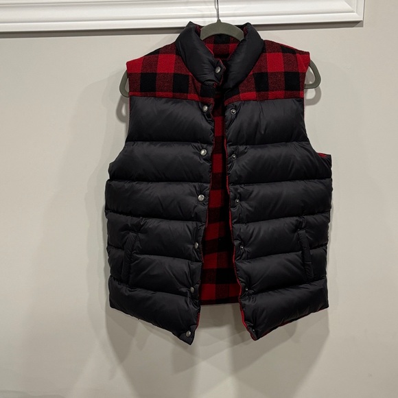 Red and Black Reversible Buffalo Plaid Puffer Vest - Picture 2 of 4